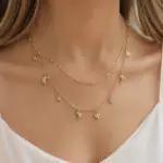 Gold Renk Çoklu Zincir Ay ve Yıldız Figürlü Kolye