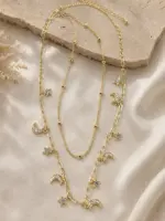 Gold Renk Çoklu Zincir Ay ve Yıldız Figürlü Kolye - Görsel 3