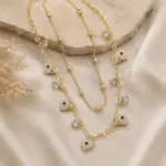 Gold Renk Çoklu Zincir Kalp ve Nazar Detaylı Kolye - Görsel 3