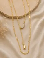 Gold Renk Çoklu Zincir Taşlı Damla Figürlü Kolye - Görsel 3