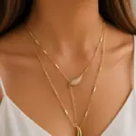 Gold Renk Çoklu Zincir Taşlı Damla Figürlü Kolye