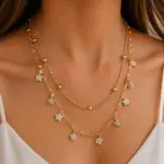 Gold Renk Taşlı Yıldız Figürlü Çoklu Zincir Kolye