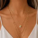 Gold Renk Taşlı Damla Figürlü Katmanlı Kolye