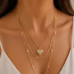 Gold Renk Taşlı Kalp Figürlü Çoklu Zincir Kolye
