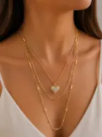 Gold Renk Taşlı Kalp Figürlü Çoklu Zincir Kolye