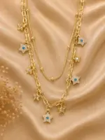 Gold Renk Taşlı Yıldız Figürlü Çoklu Zincir Kolye - Görsel 3