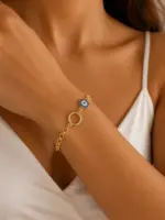Gold Renk Nazar Boncuklu Yuvarlak Detaylı Bileklik