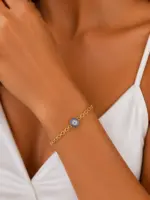Taşlı Nazar Boncuklu Gold Renk Zincir Bileklik