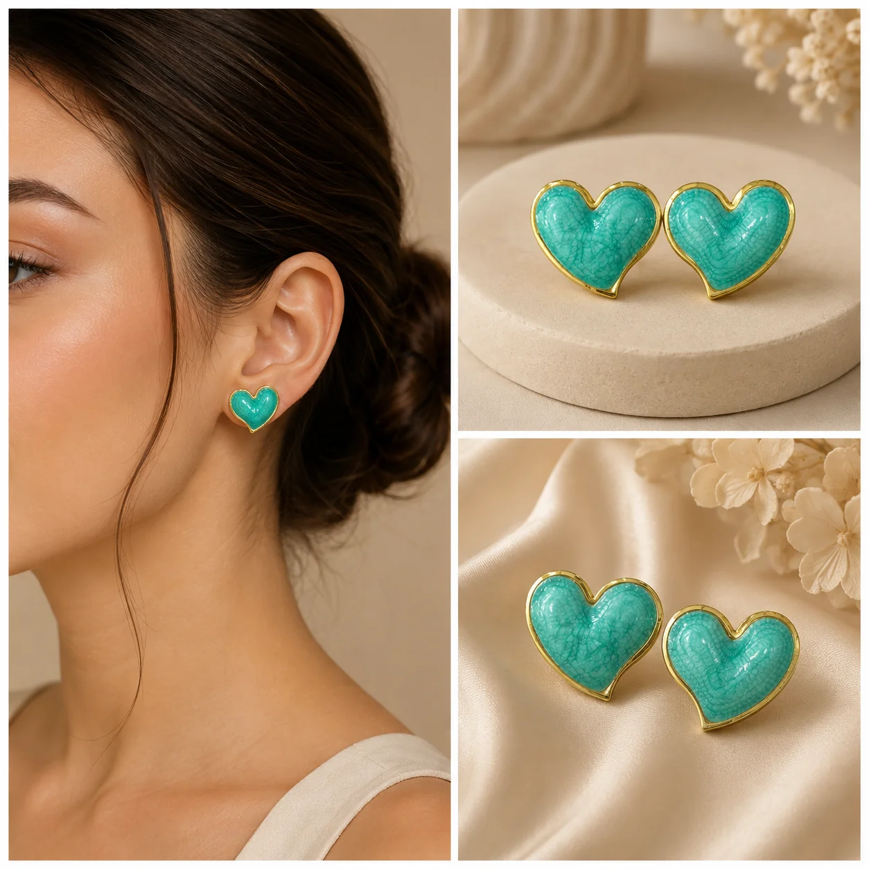 d4339629-37d1-4f42-a3f4-753188fde96b.webp Turkuaz Gold Detaylı Kalp Küpe - Görsel 1