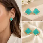 Turkuaz Gold Detaylı Geometrik Küpe