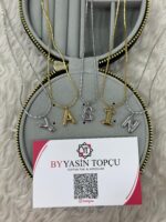 Gold Harfli Kolye
