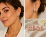 Pembe Gold Detaylı Fiyonk Küpe