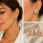 Pembe Gold Detaylı Fiyonk Küpe