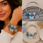 Mavi Kelebek ve Yonca Charm Detaylı Gümüş Renk Kadın Bileklik
