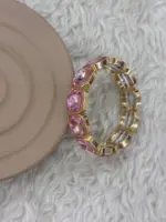 Gold Renk Pembe Taşlı Esnek Bileklik - Görsel 3