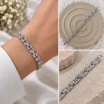 Silver Baget Detaylı Taşlı Bileklik