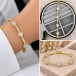 Gold Kalp Taşlı Sıralı Bileklik