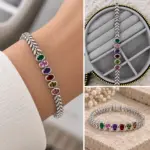 Renkli Taşlı Yaprak Detaylı Silver Bileklik