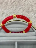 Kırmızı Detaylı Gold Boncuklu Bileklik - Görsel 3