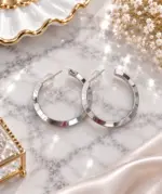 Silver Köşeli Halka Küpe - Görsel 2