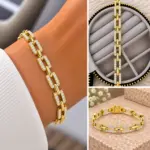 Gold Taşlı Dikdörtgen Zincir Bileklik
