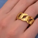 Zincir Desenli Gold Yüzük | Beden 16