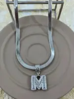 Çelik Silver M Harf Kolye 45cm - Görsel 2