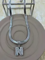 Çelik Silver N Harf Kolye 45cm - Görsel 2