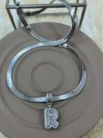 Çelik Silver R Harf Kolye 45cm - Görsel 2