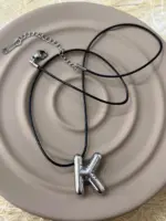 Çelik Silver K Harf Kolye 45cm - Görsel 2