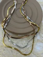 Çelik Üçlü Yılan Zincir Kolye Seti - Rose Gold, Gümüş ve Altın Renk - Görsel 2