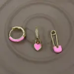 Pembe Uçlu Trio Çelik Küpe Seti