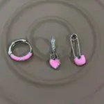 Çelik Pembe Emaye Küpe Seti (3’lü)