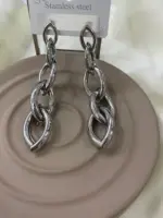 Uzun Zincirli Sallantılı Çelik Küpe - Görsel 3