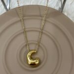 Çelik Gold C Harf Kolye 45cm