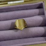 Çizgili Kalp Formlu Ayarlanabilir Gold Çelik Yüzük