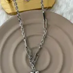 Çelik Gümüş Paperclip Kalp Zincir Kolye