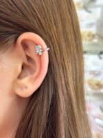 Çelik Baget Çiçek Ear Cuff Kıkırdak Küpe – Silver - Görsel 2