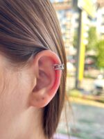 Çelik Zincir Halkalı Ear Cuff Kıkırdak Küpe – Silver - Görsel 2