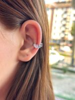Çelik Kalp Taşlı Taç Motif Ear Cuff Kıkırdak Küpe – Silver - Görsel 2