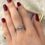 Prenses Tacı Pembe Detay İkili Bant Yüzük (Gümüş)