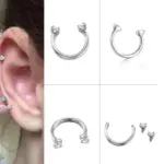 Çift Taşlı Açık Halka Çelik Piercing