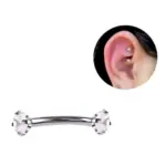 Zirkon İkili Kavis Bar Çelik (Rook) Piercing