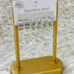 Gümüş Çelik 6’lı Dokulu Halka Küpe Seti
