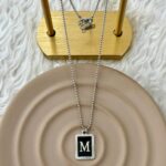 M Harfli Silver Plaka Kolye