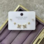 Çiçek Figürlü Taşlı Mini Küpe Seti