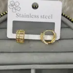Taş Dokulu Gold Halka Küpe