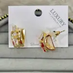 Taş Detaylı Gold Halka Küpe