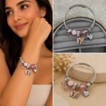 Pembe Fil ve Kalp Figürlü Charm Bileklik