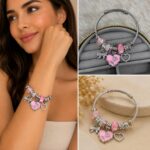 Pembe Kalp ve Fiyonk Figürlü Charm Bileklik
